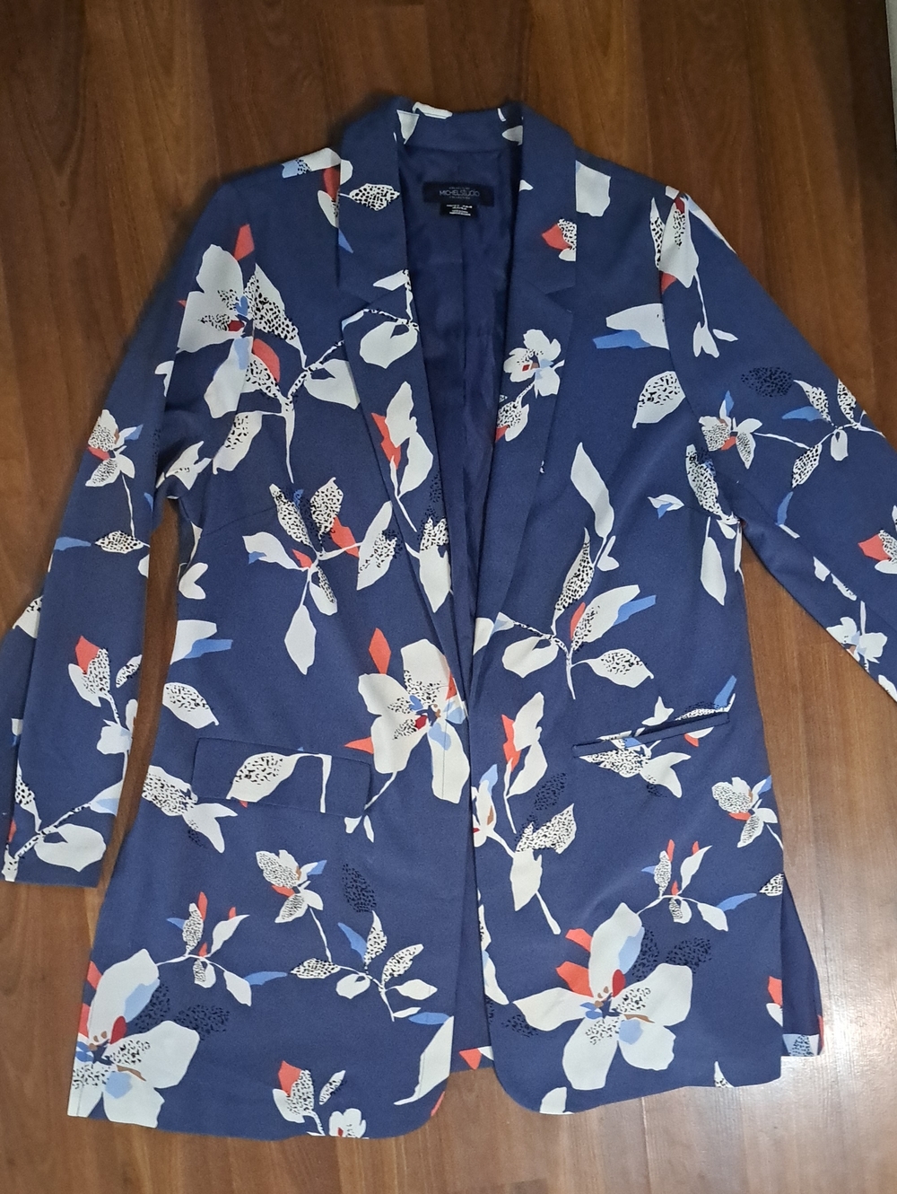 Michel Studio Navy Floral Open-Front Blazer